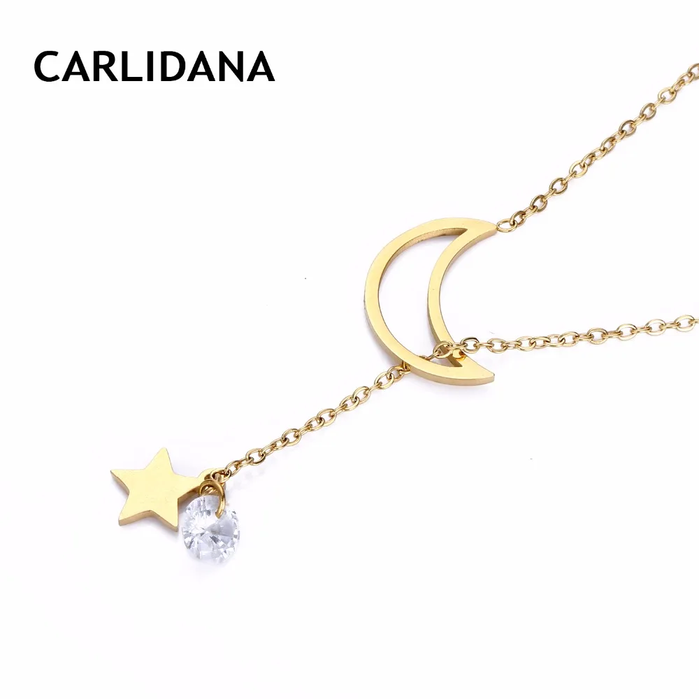 Для женщин Neckalce Нержавеющая сталь Звезда Луна Подвески золото Цвет звено цепи