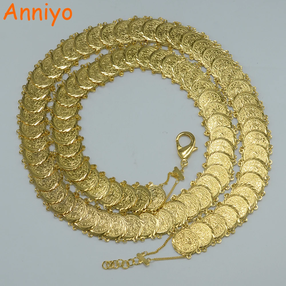 Anniyo 112 см/монета длинный пояс для женщин золотой цвет ювелирные изделия Арабская