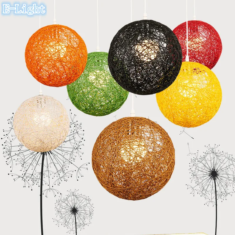 Плетеный подвесной светильник 20 см современный короткий из ротанга для