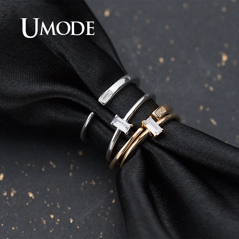 UMODE 925 пробы серебряные кольца для женщин циркониевые Кристальные геометрические Кольца Открытые регулируемые ювелирные изделия новые трендовые ULR0739