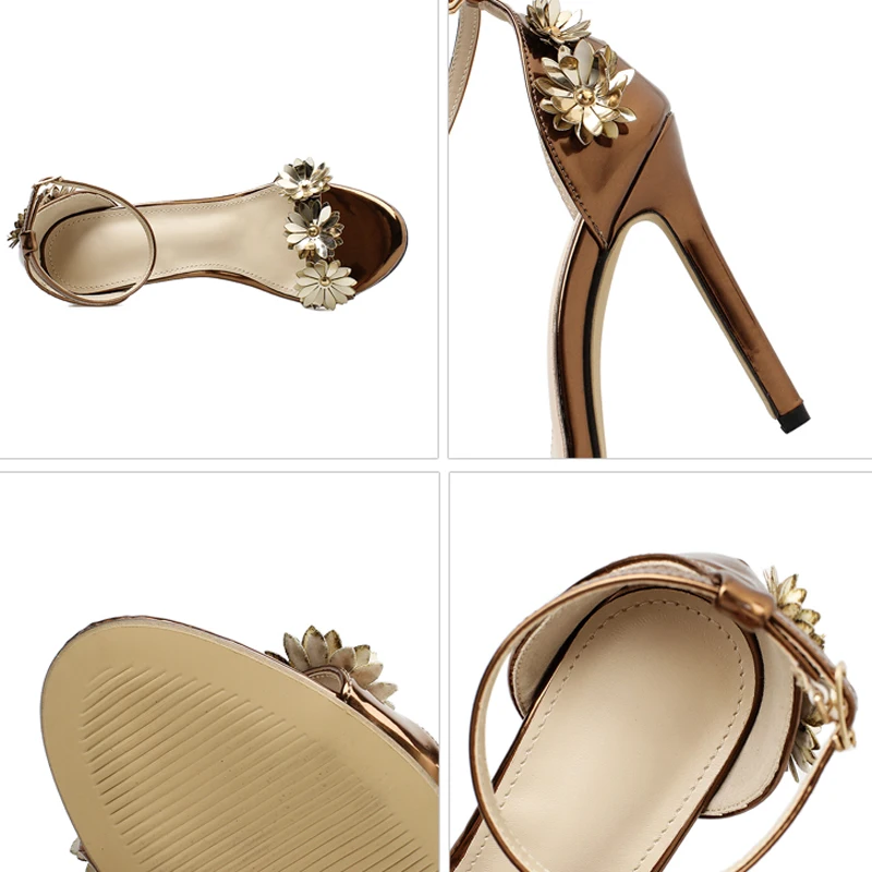 Teahoo/летние женские свадебные туфли с золотыми цветами Сандалии-гладиаторы