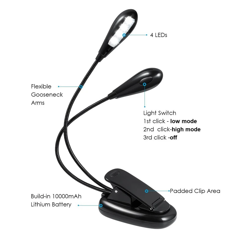 Chiclits 8 светодиодов книга свет настольная лампа двойной гибкий изогнутый зажим на