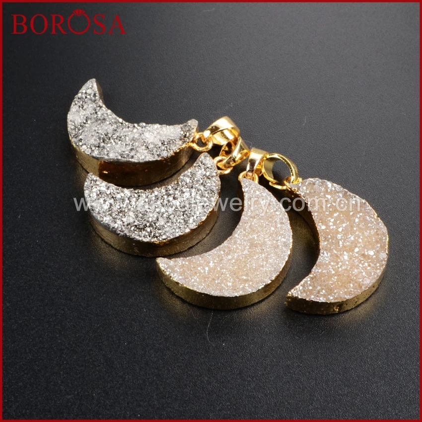 BOROSA 10 шт. Druzy Форму Полумесяца Подвеска Бусины для Ожерелья золотой Цвет