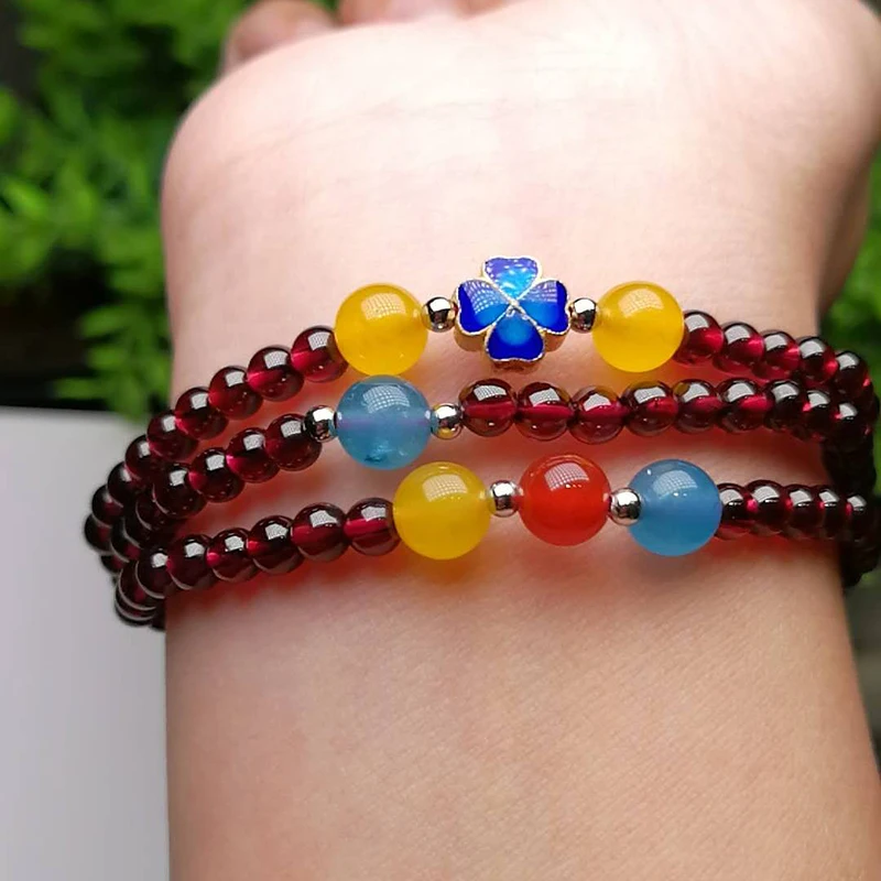 Женский браслет с натуральным гранатом яркие эластичные браслеты|bracelet|strand