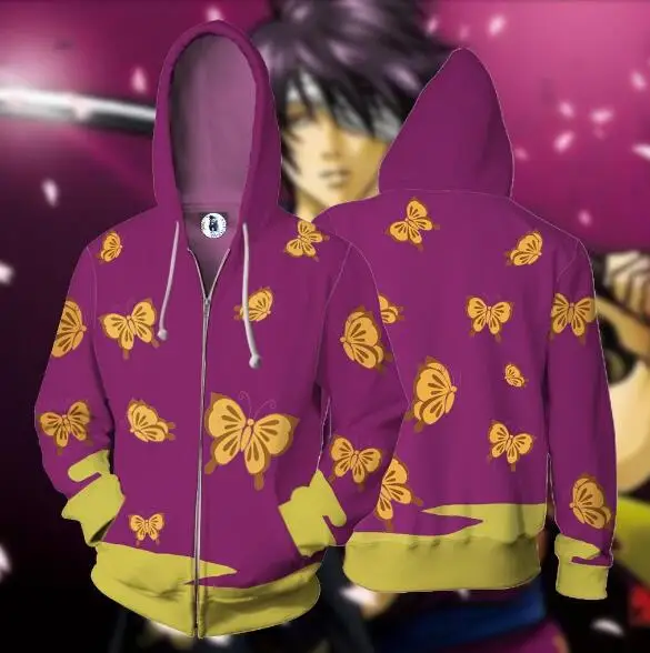 2019New аниме маскарадный костюм Gintama с застежкой-молнией толстовка с капюшоном Косплэй обувь для мужчин и женщин на каждый день спортивный свитер - Цвет: Фиолетовый