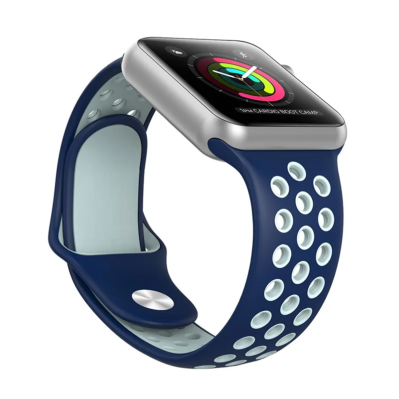 Силиконовый спортивный ремешок, цветной ремешок для Apple Watch, 44 мм, 42 мм, 40 мм, 38 мм, черный/Вольт браслет iwatch, серия 5, 4, 3, Ремешки для наручных часов - Цвет ремешка: DarkBlue White
