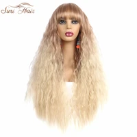 suri hair 30inches long blonde mix wigs with synthetic heat resistant neat bangs natural wave wigs for african american women