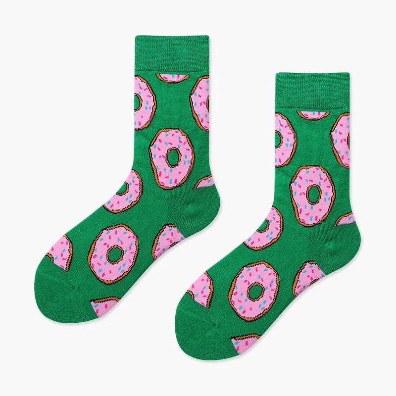 Green donut Новые мужские носки с креативным рисунком в виде пончиков, серия десертов, забавные Женские носочки, хлопковые Повседневные носки - Цвет: Green donut