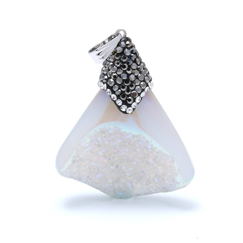 

Irregular Natural Crystal Rainbow/White Shell Pearl Pendants Water Drop Druzy Pendulum Wholesale Jewelry Stone Contracted Style