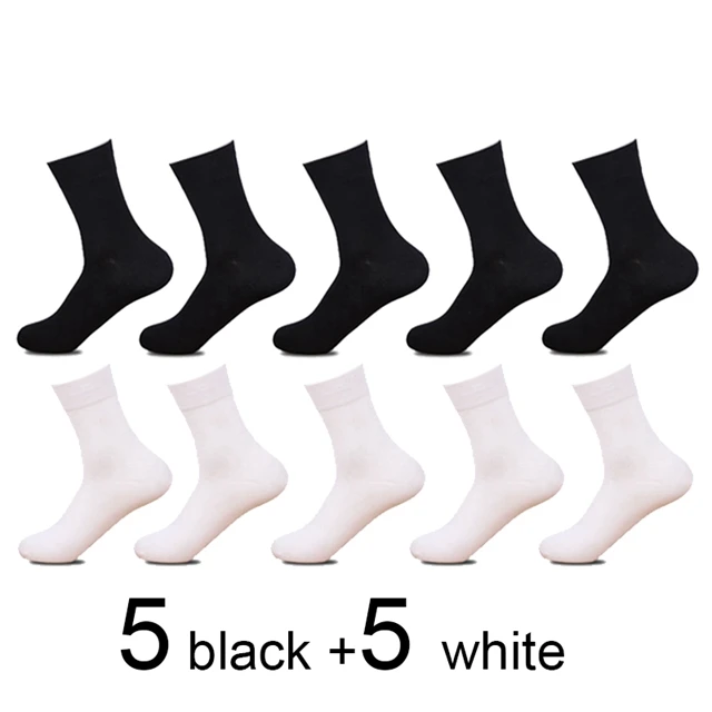 5 black 5 white 10 пар/лот, мужские бамбуковые носки, мужские брендовые Новые повседневные носки в деловом стиле, мужские носки из хлопка и бамбукового волокна, длинные зимние носки для подарков - Цвет: 5 black 5 white