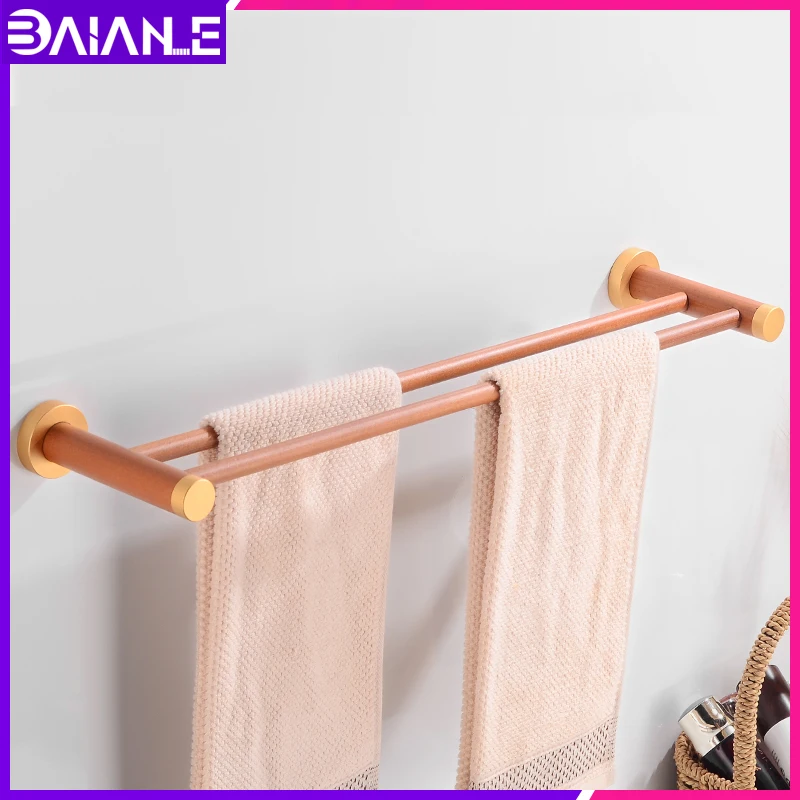 

Double Towel Bar Aluminum Wood Bathroom Towel Rack Hanging Holder Wall Mounted Towel Holder Bathroom Accessories Storage Hanger