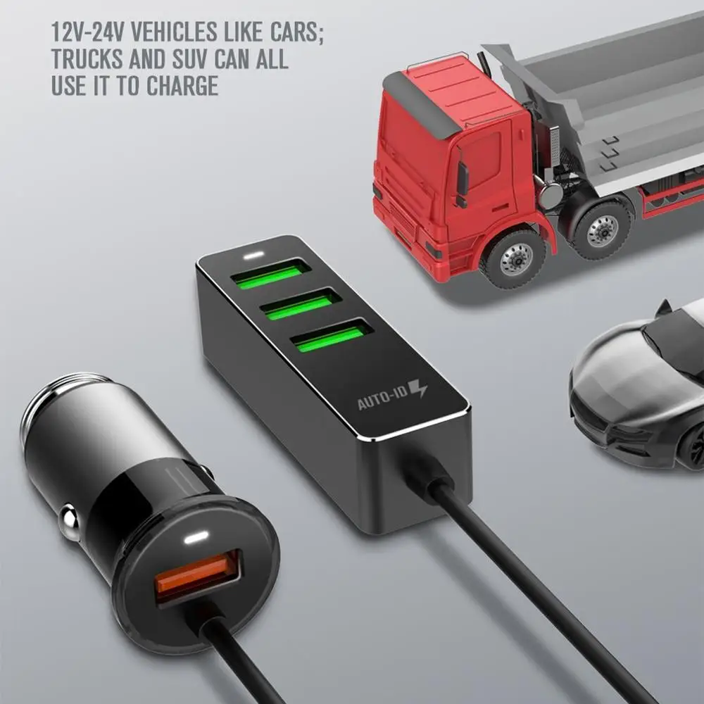 4 порта USB Автомобильное зарядное устройство QC3.0 быстрое Универсальный быстрый