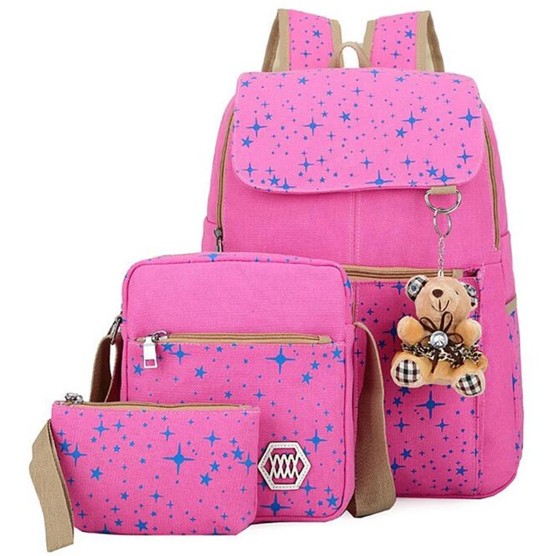 

Composite Backpacks Preppy Style Bag For Teenage Girls High Quality Canvas School Bags Cute Bear 3 Set Backpack Female YHL02