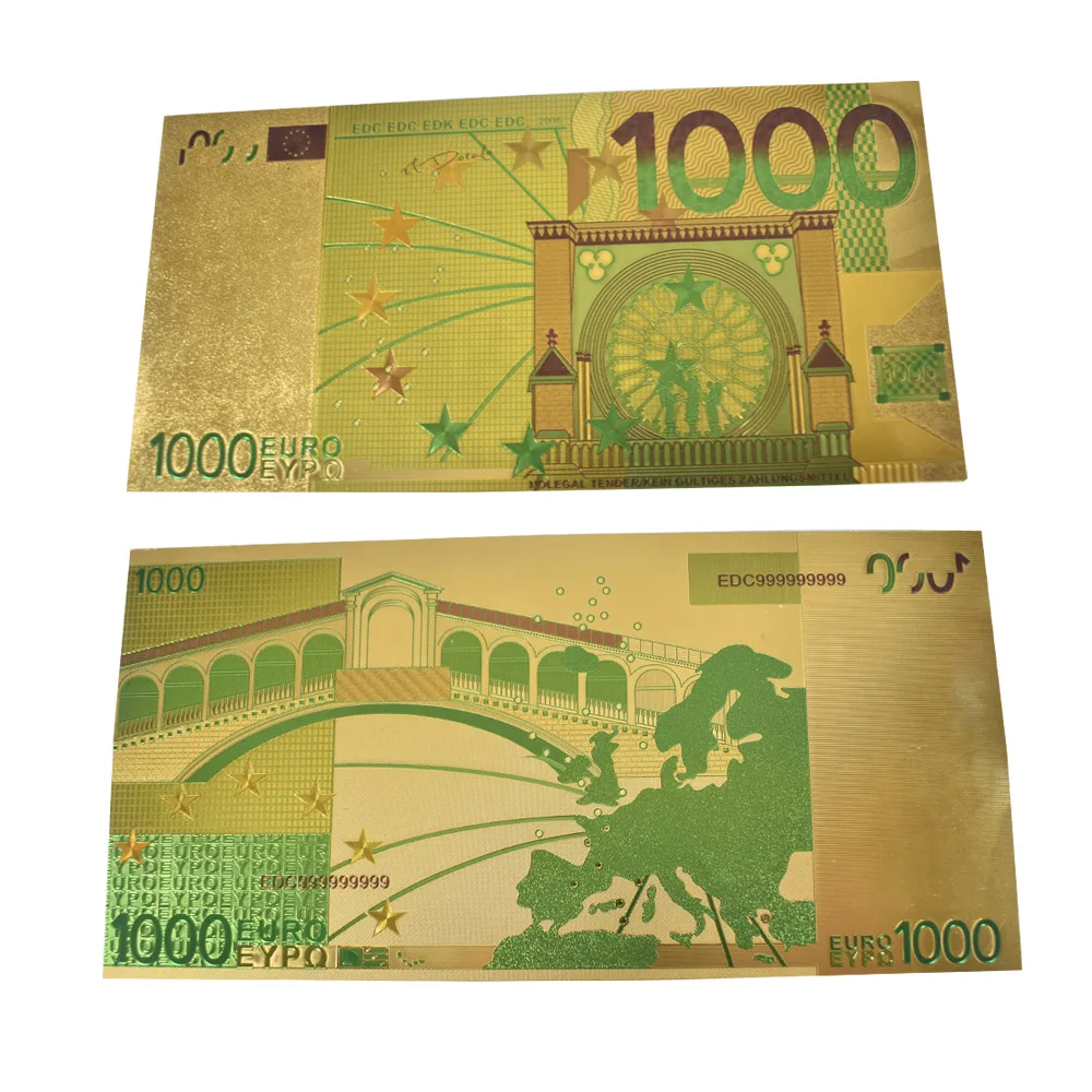 Красочные 1000 евро Золотые Фольга купюры золотые Банкноты ПВХ коллекции