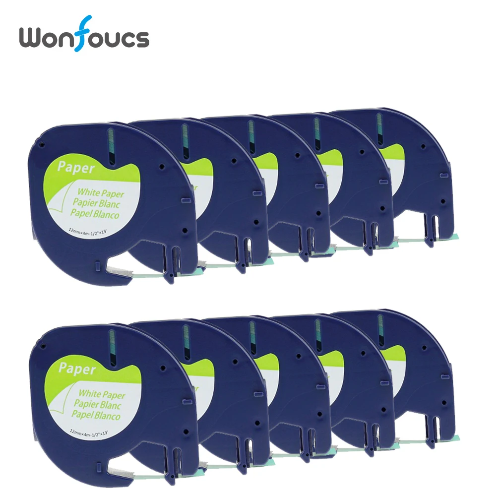 Wonfoucs 10 шт 91330 Dymo LetraTag совместимые бумажные этикетки ленты 12 мм черные на белой