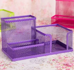 3 cell purple Металлический Настольный органайзер, комбинированная сетка, настольный карандаш, ручка, значок, держатель, коробка для хранения канцтоваров, линейка, офисные, школьные принадлежности - Цвет: 3 cell purple