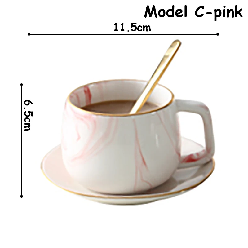 Model C-pink Набор керамических столовых приборов чайный горшок чайная кружка и блюдце Vajilla чайная чашка мраморная чашка Двойная золотая ручка поднос для еды ужин чайная чашка - Цвет: Model C-pink