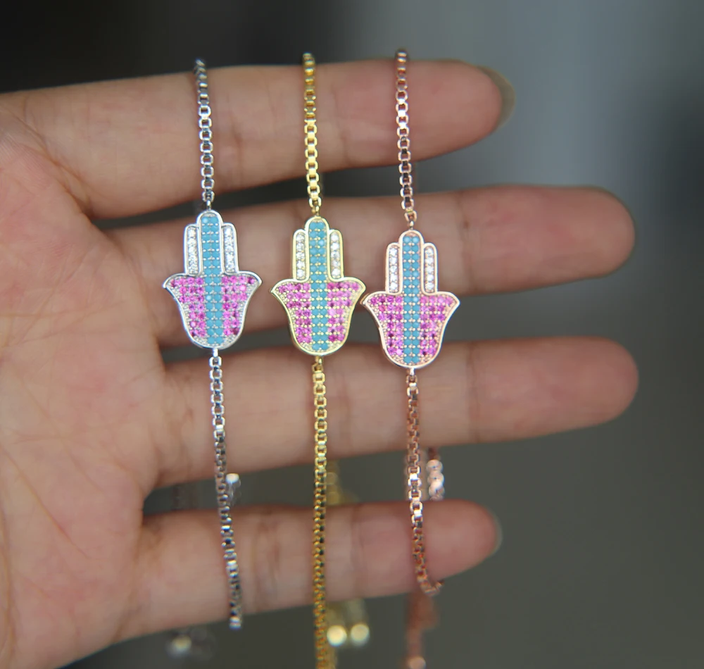 Pulseira Masculina новинка Pave Color Cz Hamsa ручная Бразильская Посеребренная Fatima Charm Tennis Bijoux