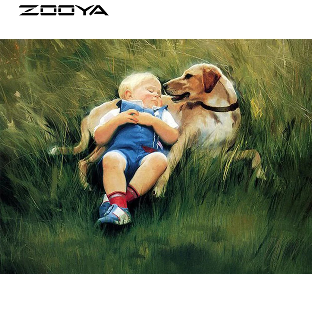 ZOOYA 3D DIY Алмазная вышивка картина Хэллоуин стикер на стену дети и собаки лежа