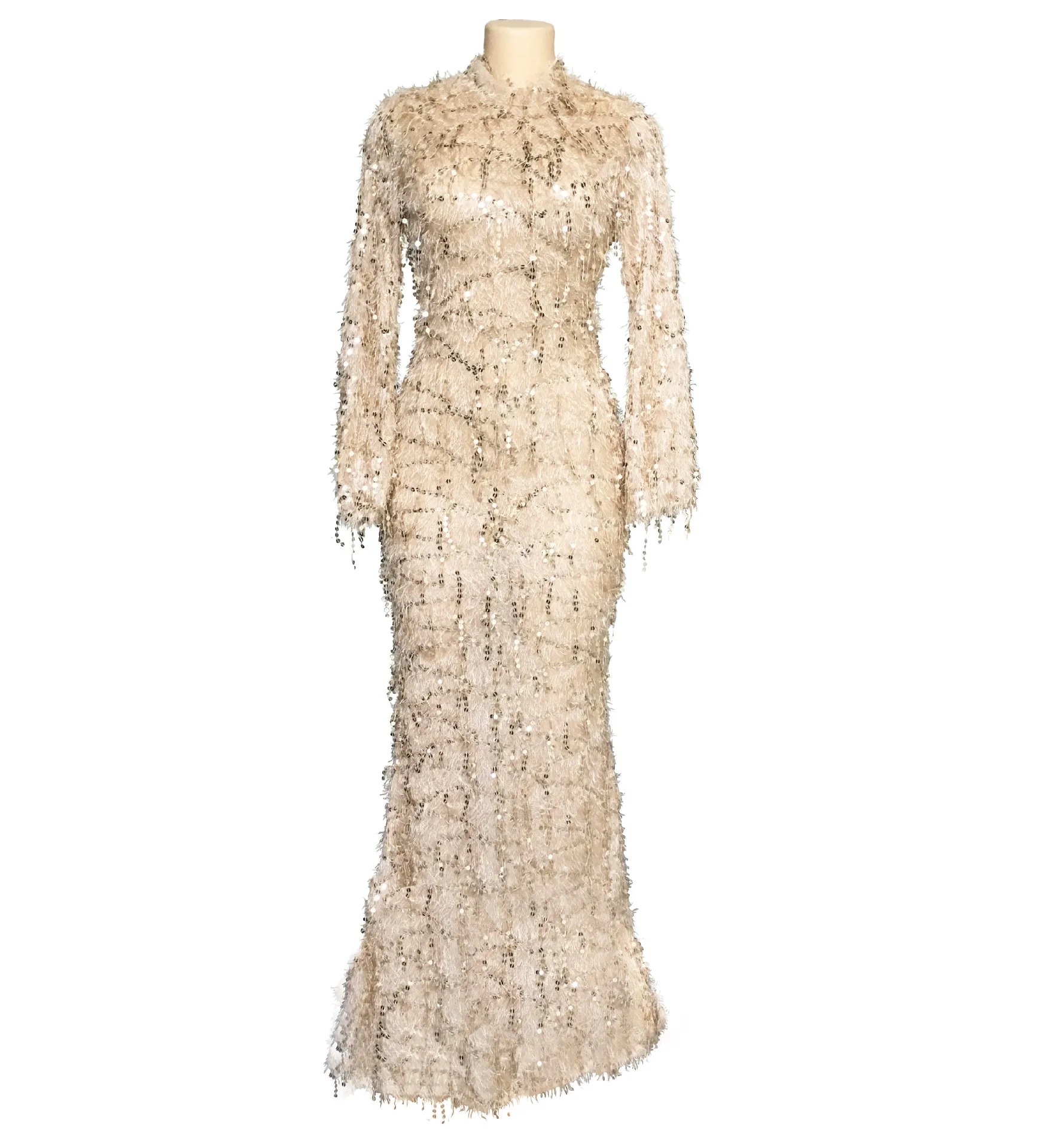 2019 хит продаж шерстяное платье с бахромой и блестками высоким воротником