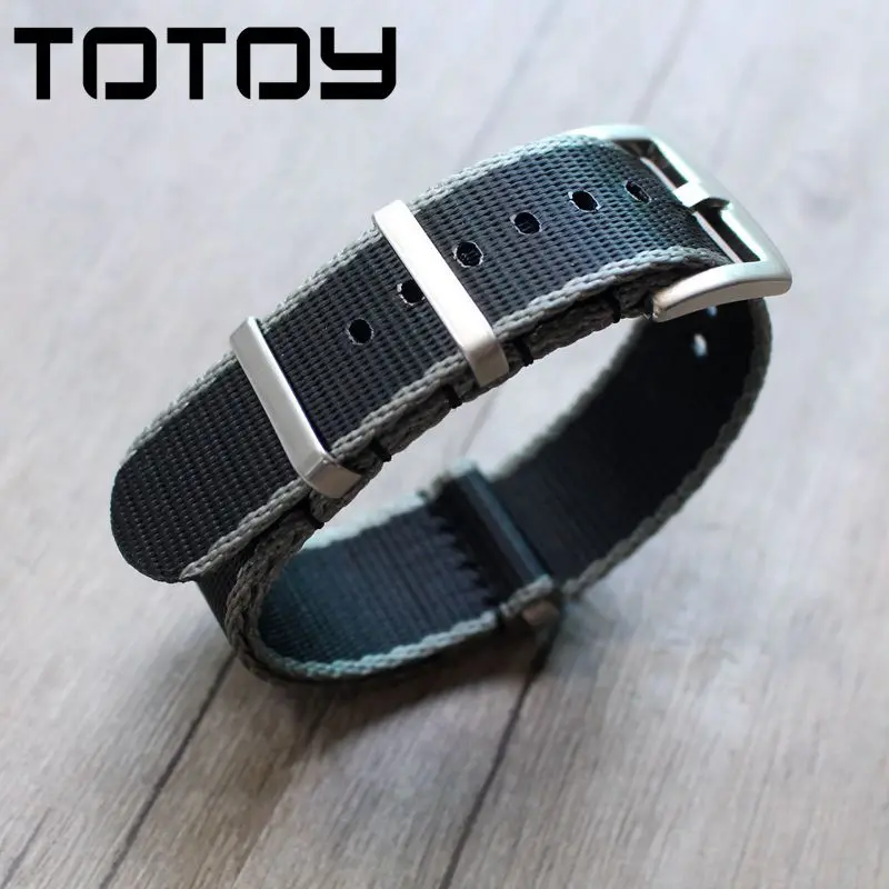 Brack Gray sliver TOTOY тканый Гладкий нейлоновый ремешок, 18 мм 20 мм 22 мм 24 мм черный зеленый серый Brack Nato ремни, Серебряная Пряжка/черная Пряжка wathbands - Цвет ремешка: Brack Gray sliver