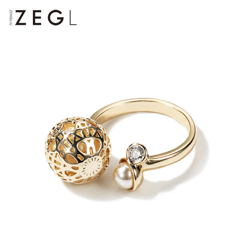 Женское кольцо с имитацией жемчуга ZEGL регулируемым размером|Кольца| |
