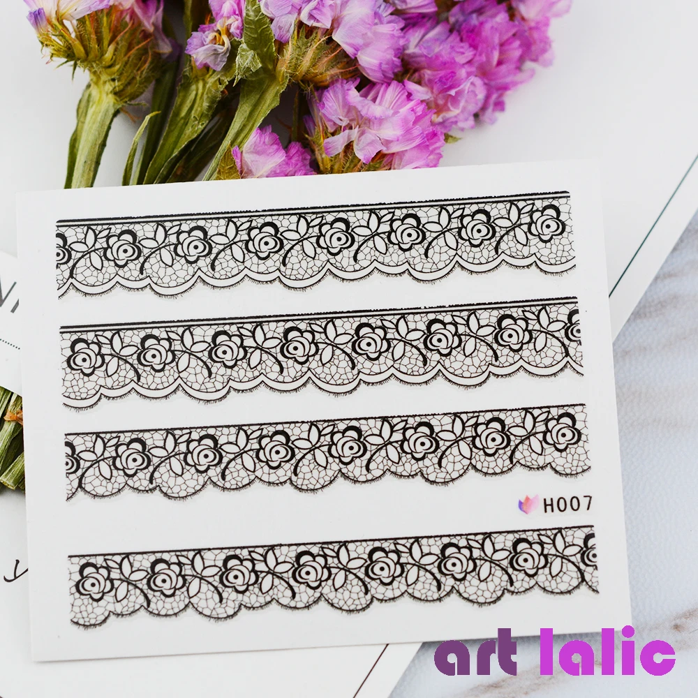 1 лист черное ожерелье 3D Цветочный дизайн наклейки для дизайна ногтей Сделай Сам