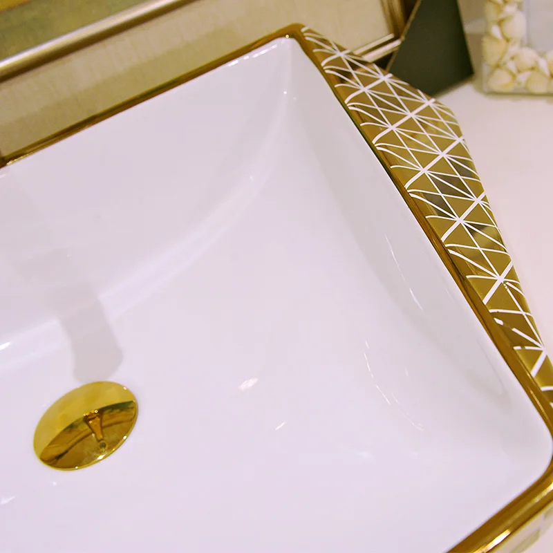 Винтажная Европейская раковина ручной работы Procelain столешница Золотая мозаика