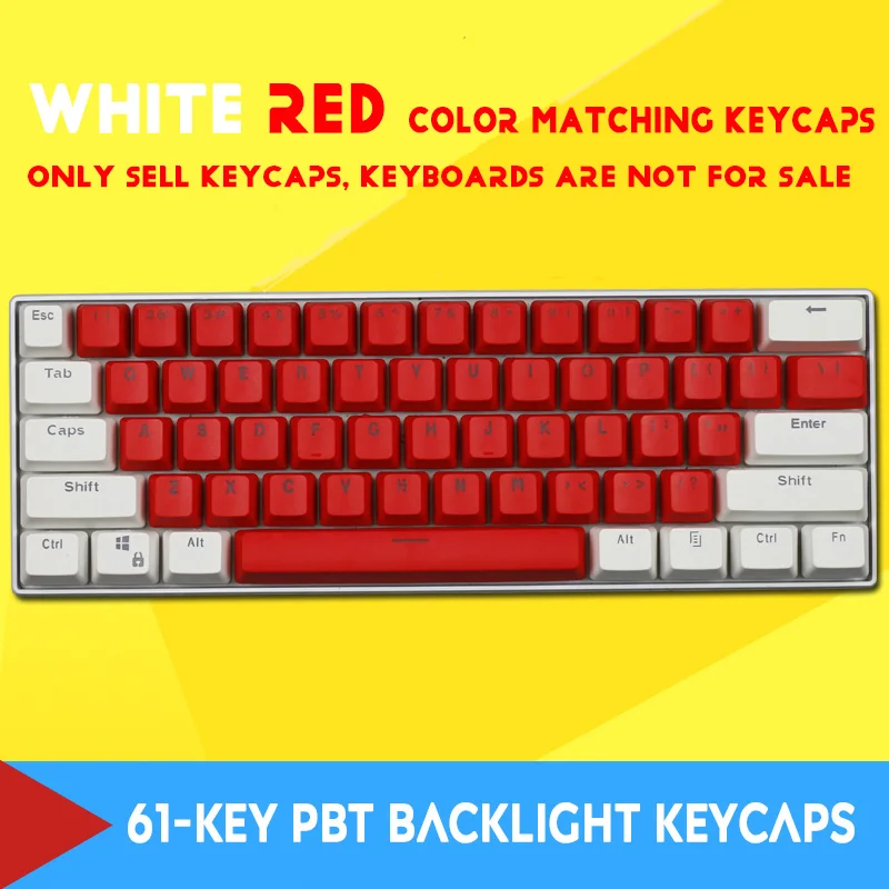 White-Red 61-ключ PBT Подсветка "сделай сам", комплект из двух Цвет механическая клавиатура для GH60/RK61/ALT61/Энни/покер клавиатура колпачки - Цвет: White-Red