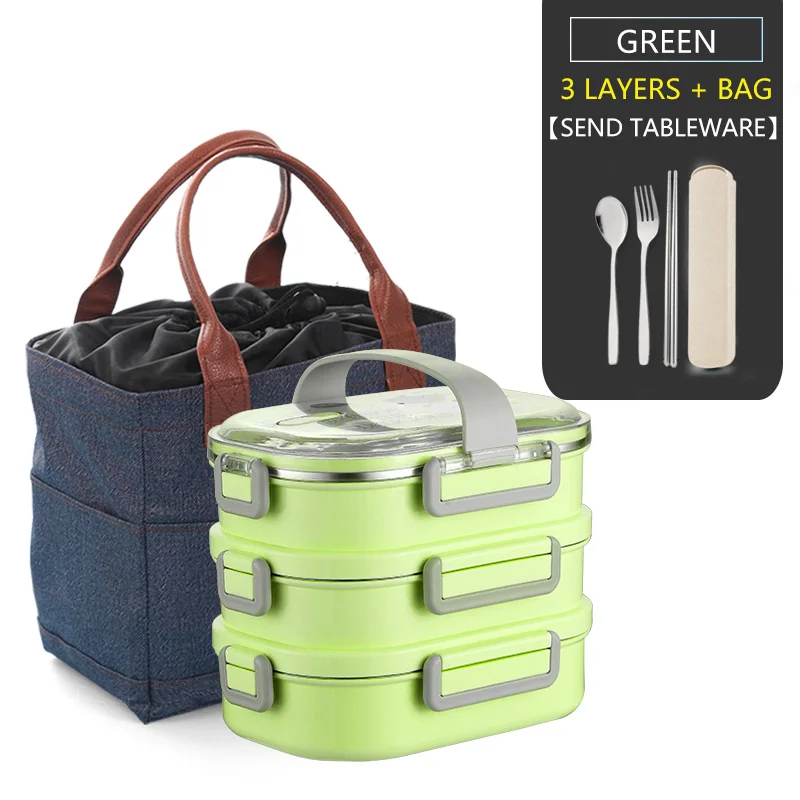 3 Layer Green Set Японский картонный Ланч-бокс VandHome из нержавеющей стали 304, детский контейнер для хранения еды, герметичный Ланч-бокс Bento - Цвет: 3 Layer Green Set