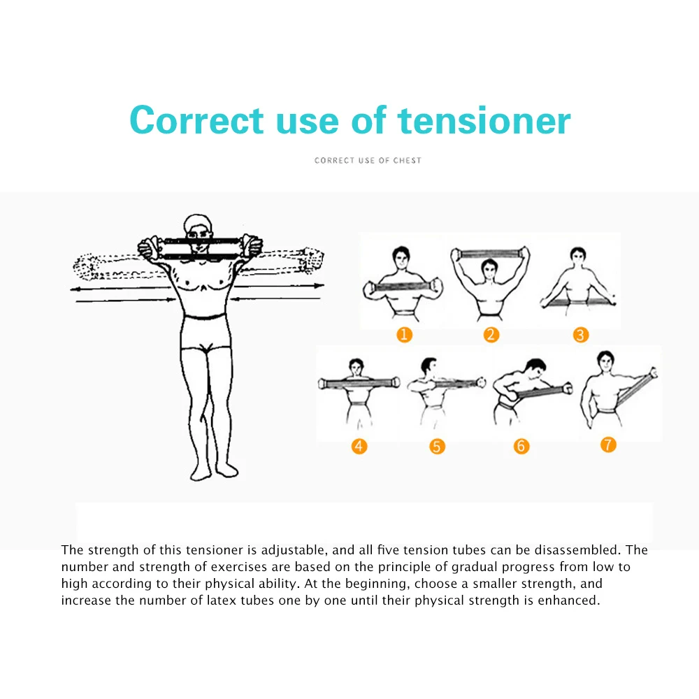 

Exercise Bands Chest Expander Puller Workout Fitness Equipment Training Cable Rope Tube Yoga 5 Elastic Resistance Bands