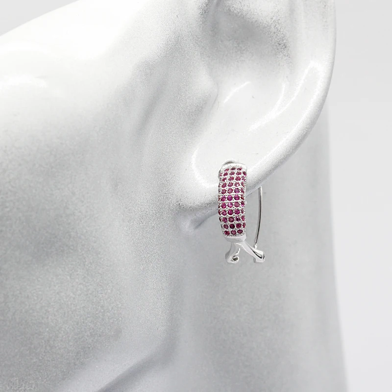 Серьги кольца из серебра 925 пробы с розовым фианитом|Серьги-кольца| |