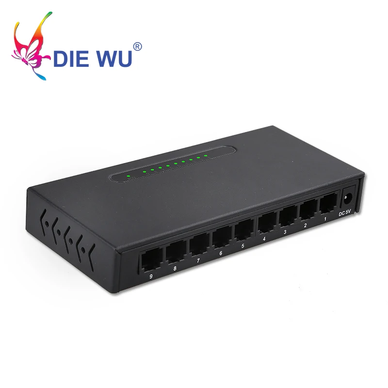 DIEWU сетевой коммутатор 9 портов RJ45 10/100 Мбит/с коммутатор для высокоскоростной сети Ethernet с 1 м буфера полный дуплекс и полудуплекс