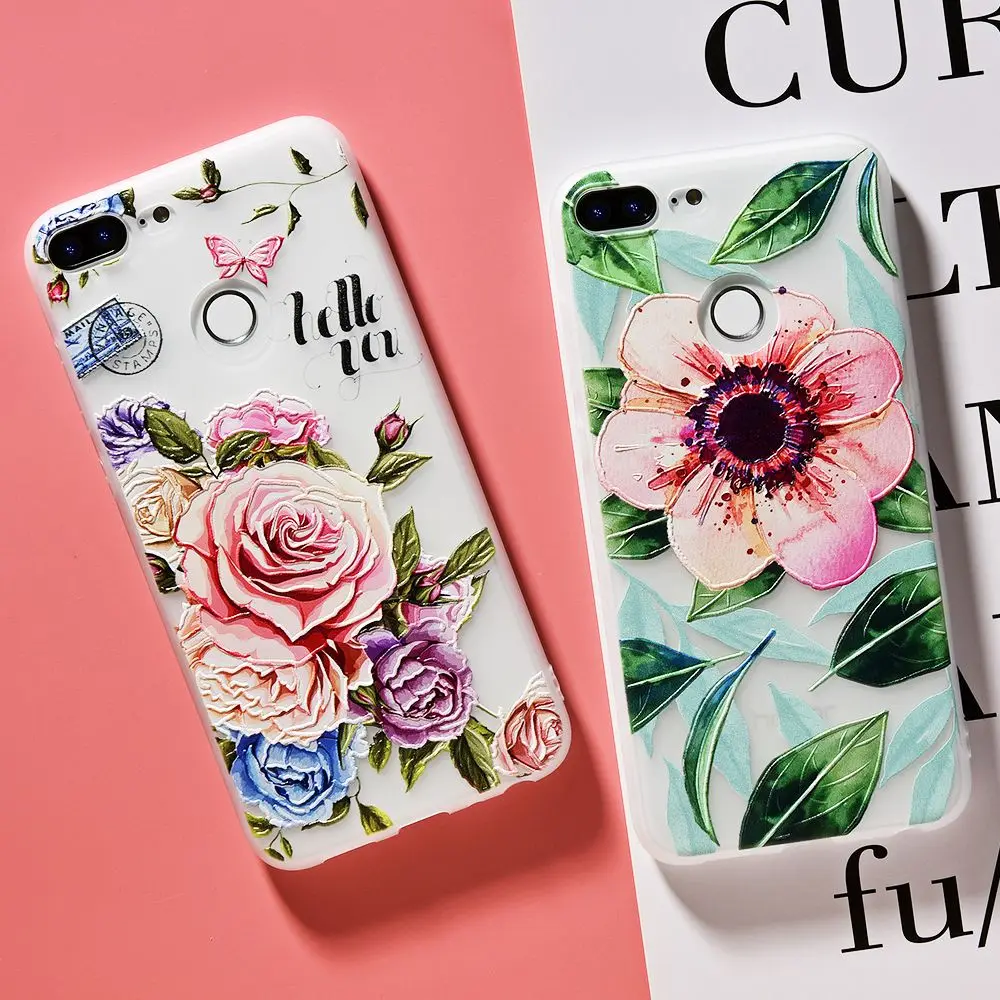 3D рельеф цветок TPU чехол для huawei Honor 9 lite Мягкий силиконовый телефона задней крышки