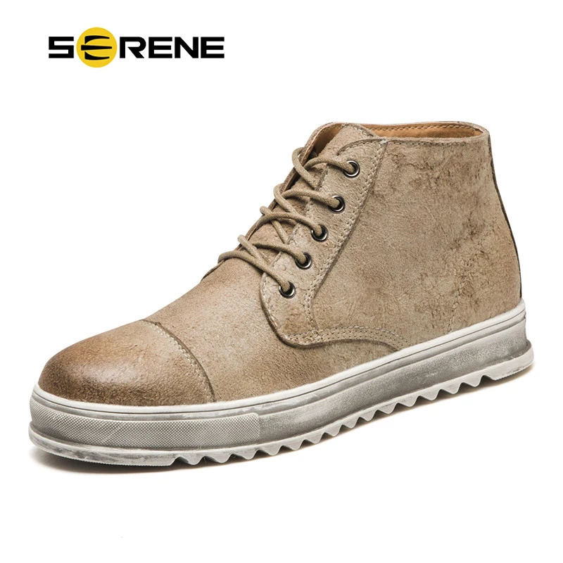 

SERENE Brand Men Shoes Leather Retro Martin Safety Work Fashion Boots Mens Casual Desert Bot Cowboy Ankle Boot Man Working Shoe