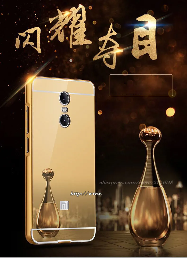 Роскошные золотое покрытие Алюминий металла Рамки + Зеркало чехол для Xiaomi Redmi Note 4x