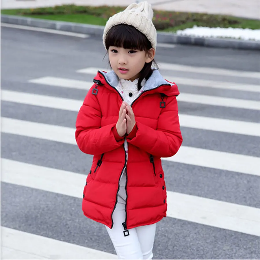 2017 девочек моды куртка зимой длинная шерсть и хлопок сгущаются дети куртку