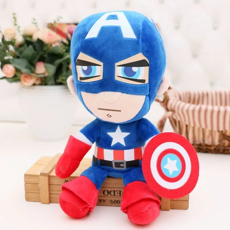 Captain America Плюшевые игрушки Мстители Железный человек Халк Тор Человек-паук Бэтмен Супермен Капитан Америка мальчик Рождественский подарок на день рождения 25 см - Цвет: Captain America
