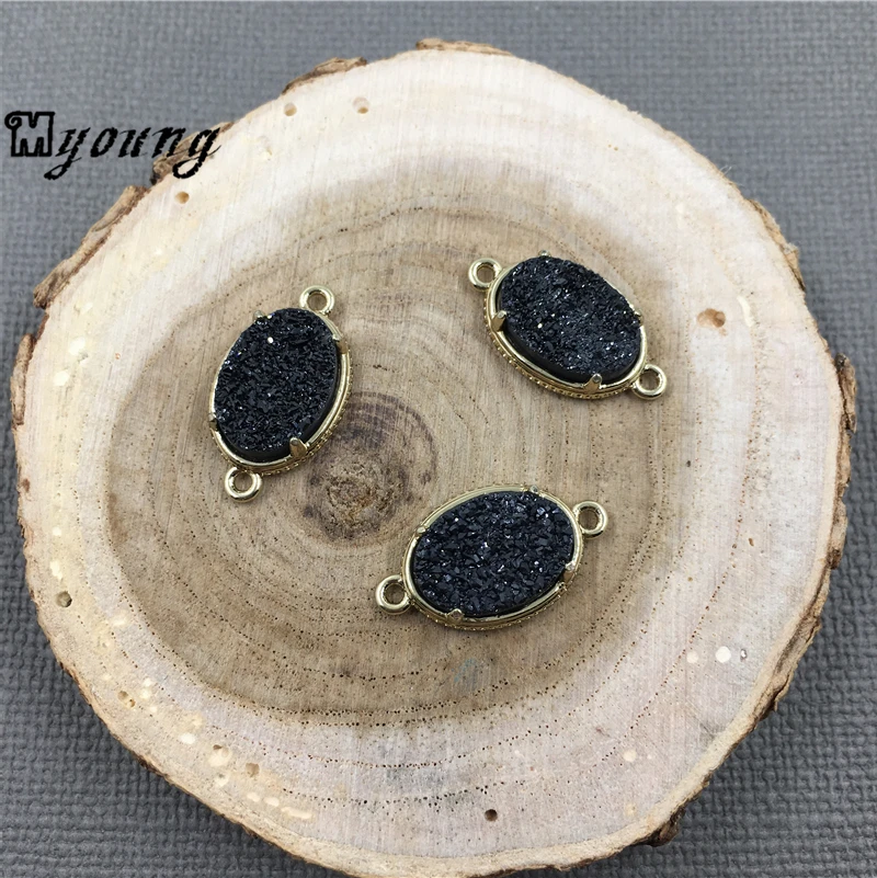 Овальные Агаты друза кварцевый соединитель 20 мм многоцветные титановые Подвески