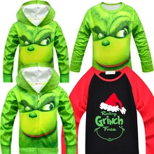 Grinch/пальто с длинными рукавами; детская Рождественская одежда; Верхняя одежда для девочек и мальчиков; толстовки на молнии; коллекция года; детские толстовки; футболка; лучшие костюмы для малышей