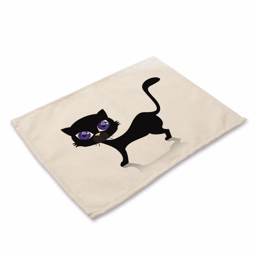42X32CM Table Mats Beautiful black cat Images Dinner Placemats Tea Coffee Towel Restaurant Plates Decoration MA0076 | Дом и сад