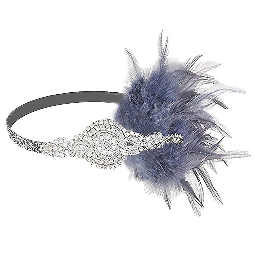 1920s Gatsby Flapper Feather Headband 20s Accessories Crystal Beaded Wedding Headpiece