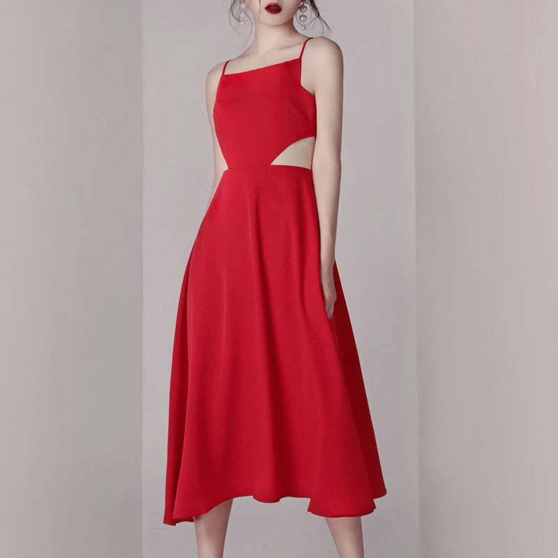 INDRESSME 2019 новые модные красные на бретельках со шнуровкой вырезами Женские