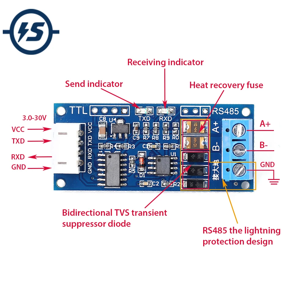 Преобразователь TTL в RS485 для Arduino USB преобразователь модуля AVR 3 0 ~ 30 В с высоким
