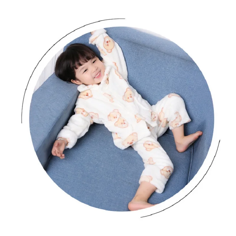 Boys Girls Long Sleeve Flanne warm Pajamas Cotton Children Sleepwear Set Kids sleep clothing sleepwear Suits | Детская одежда и
