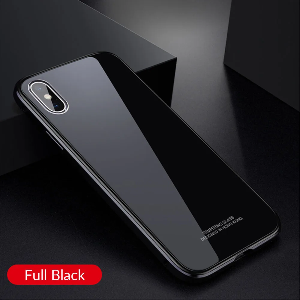Full Black Роскошный металлический чехол для iPhone XR XS Max чехол Алюминиевый металлический бампер закаленное стекло чехол для телефона s для iPhone X 7 8 Plus чехол - Цвет: Full Black