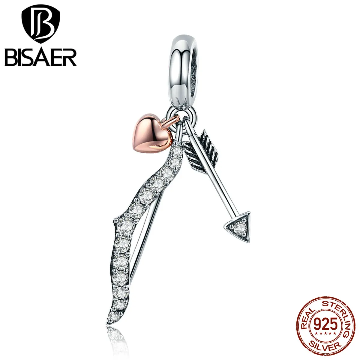 BISAER 925 пробы серебряные амулеты Амура любовь стрелы бусины подходит браслет подружки серебро 925 ювелирных изделий подарок ECC777