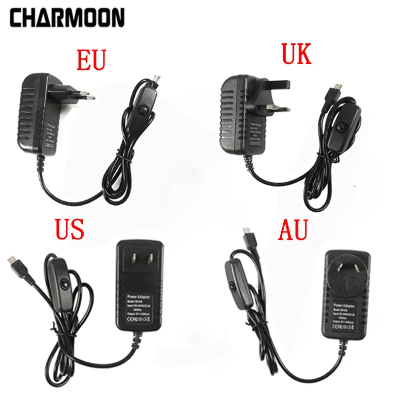 Power Supply Charger AC Adapter Micro USB Cable with On/Off Switch For Raspberry Pi 3 banana pi pro Model B B+ Plus | Компьютеры и