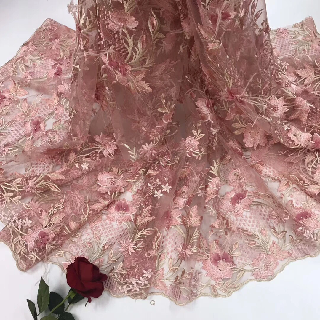 Bridal French Lace Fabric Beaded African Tulle 5 Yards Per Lot Net for Dress ALC-J016 | Дом и сад