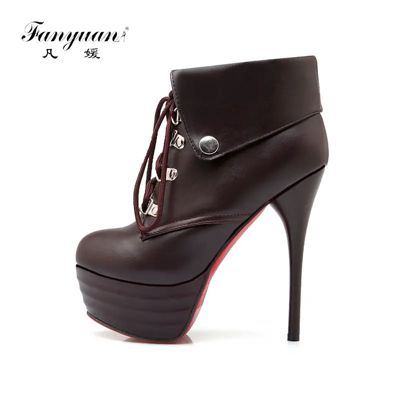 Женские ботильоны на шнуровке Fanyuan пикантные полусапожки тонком очень высоком